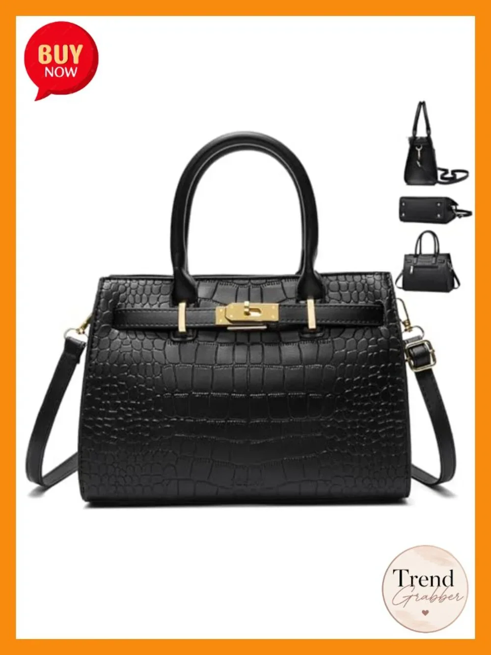 Premium Faux Leather Croc-Embossed Satchel Bag Top-Handle Crossbody Purse with